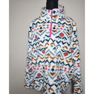 Eddie Bauer Women's XL Ultra Soft Fleece 1/4 Zip Pullover Aztec Inspired
